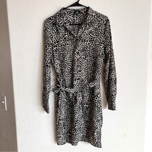 HAVE Leopard Print Long Sleeve Button Up Shirt Dress